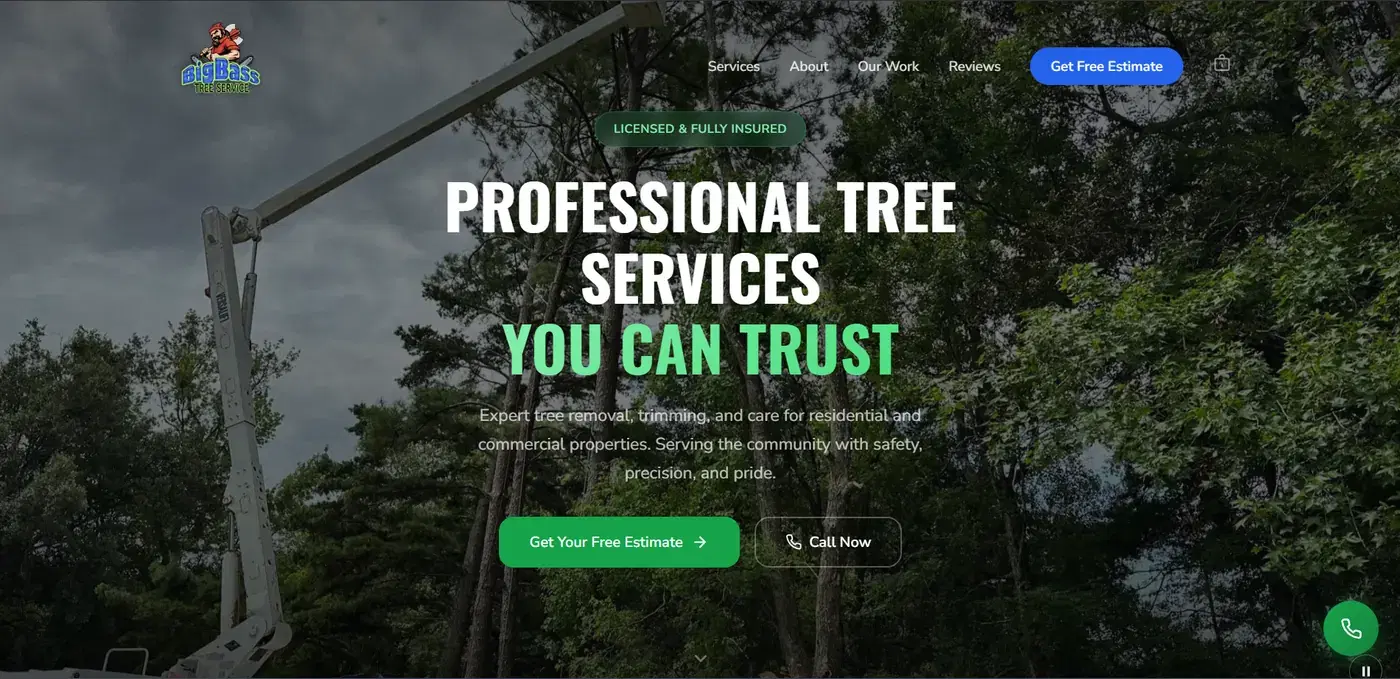 Big Bass Tree Service website designed by Stanford Development Solutions